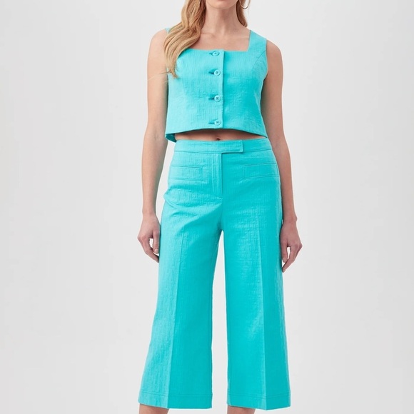 Trina Turk Refreshment 2 Top Oceano Aqua Blue Sleeveless Tile Jacquard Size 2 - Picture 11 of 15